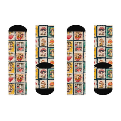 Vintage Mushroom Stamp Collection Crew Socks