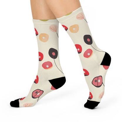 Cream Graphic Mushroom Crew Socks