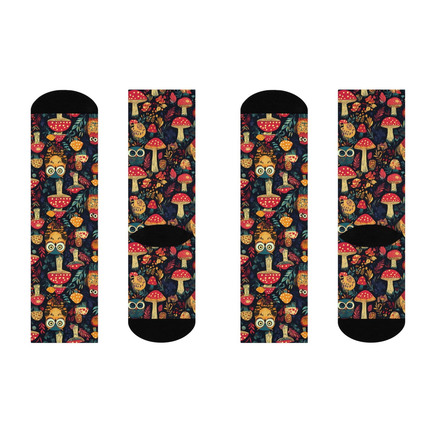 Mushroom Cushioned Crew Socks | Black 025 | Owls