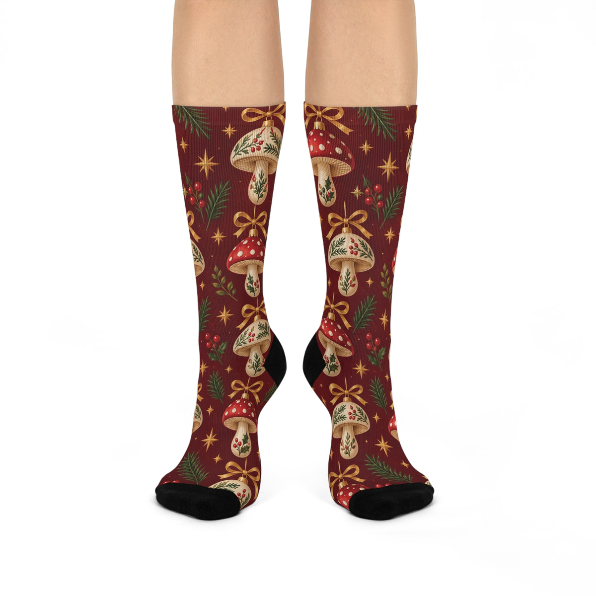 Mushroom Ornament Party Christmas Mushroom Cushioned Crew Socks