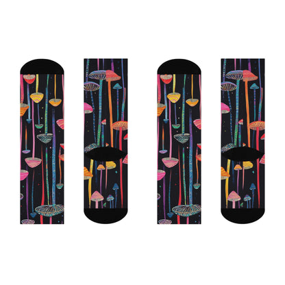 Midnight Neon Mushroom Crew Socks
