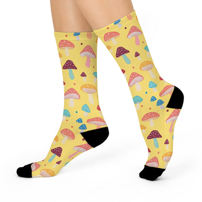 Butter Yellow Spotted Mushroom Crew Socks