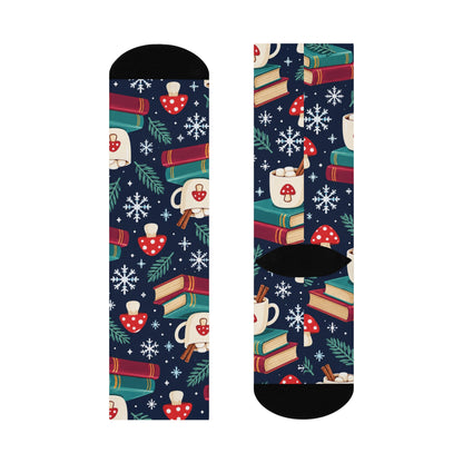 Snowy Book Nook Christmas Mushroom Cushioned Crew Socks