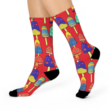 Red Pop Art Mushroom & Popsicle Crew Socks