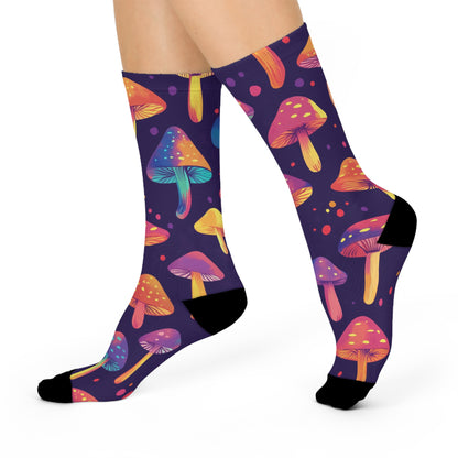 Purple Neon Mushroom Crew Socks