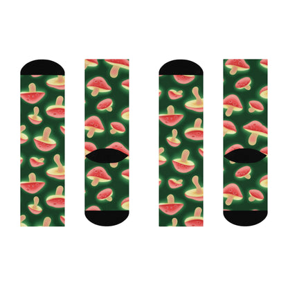 Green Halo Mushroom Crew Socks