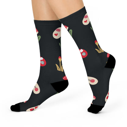 Black Heart Cap Mushroom Crew Socks