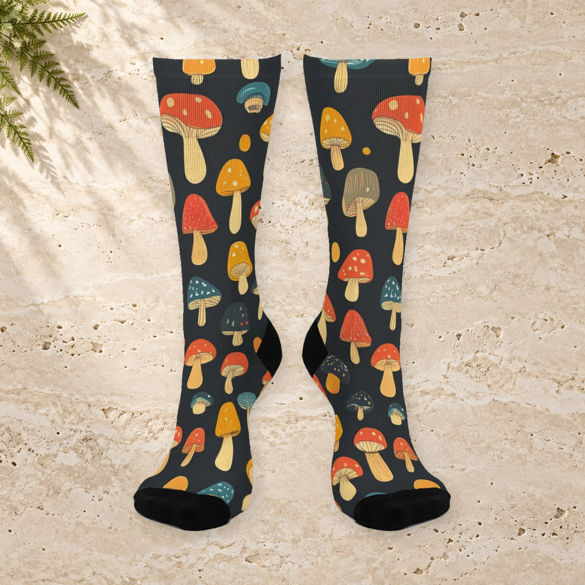Black Autumn Mushroom Crew Socks