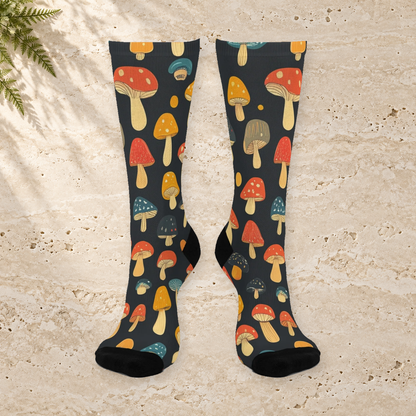 Black Autumn Mushroom Crew Socks