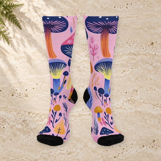 Pink Botanical Mushroom Crew Socks