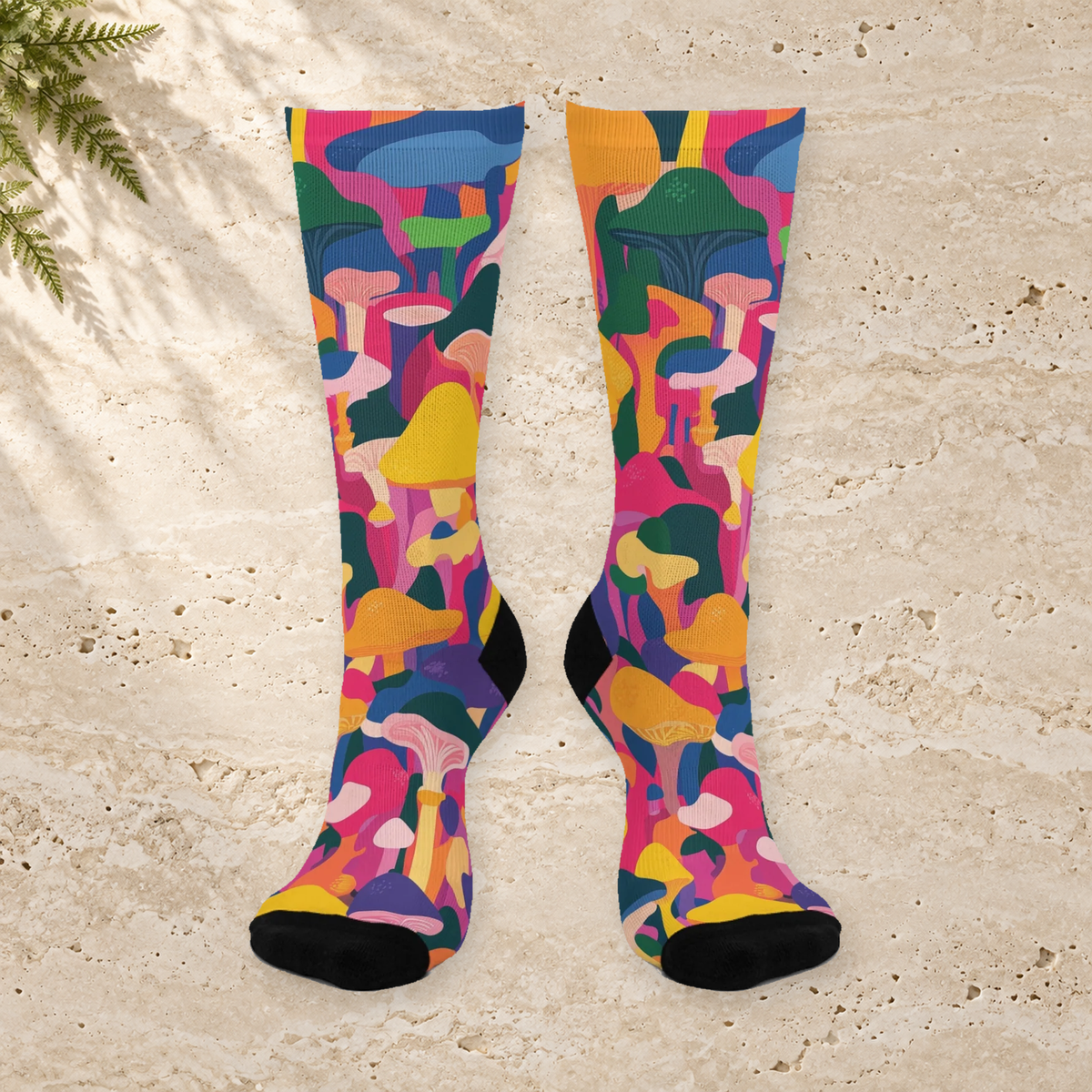 Pink Mushroom Forest Crew Socks