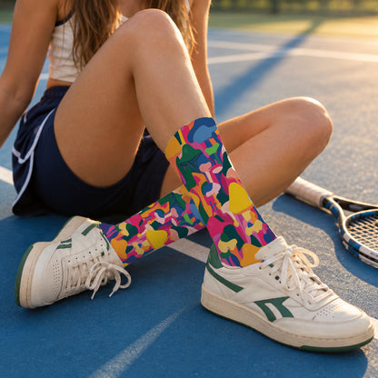 Pink Mushroom Forest Crew Socks — lifestyle tennis-court