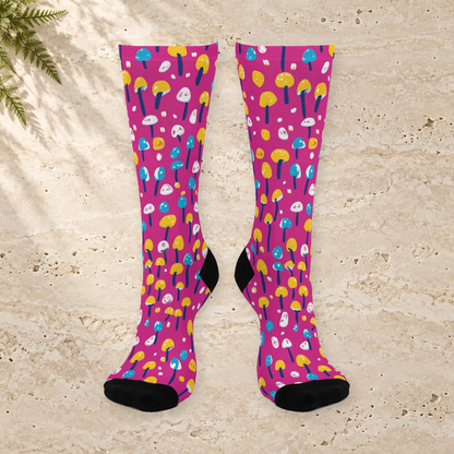 Fuchsia Mini Mushroom Crew Socks