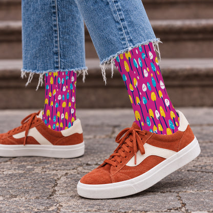 Fuchsia Mini Mushroom Crew Socks — lifestyle streetwear