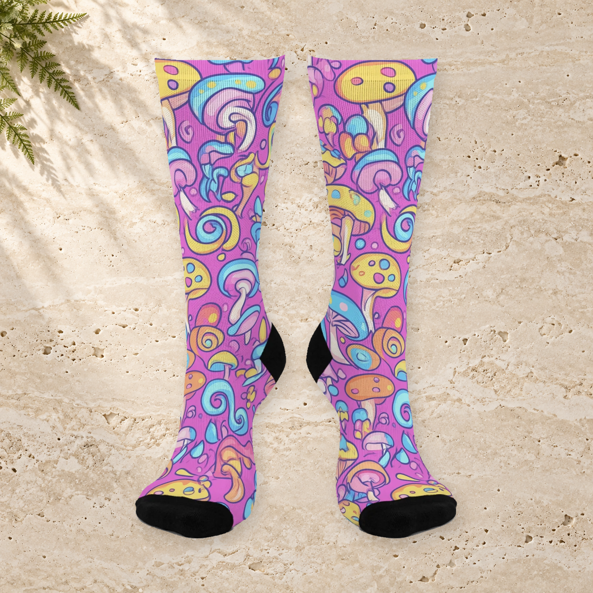 Pink Swirl Mushroom Crew Socks