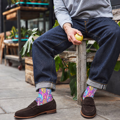 Pink Swirl Mushroom Crew Socks — lifestyle cafe-loafers