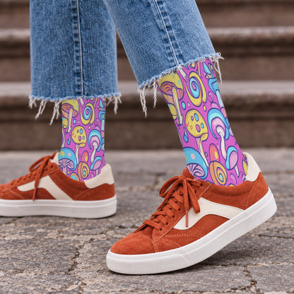 Pink Swirl Mushroom Crew Socks — lifestyle streetwear