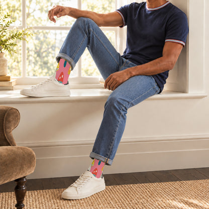 Pink Spotted Mushroom Crew Socks — lifestyle window-seat
