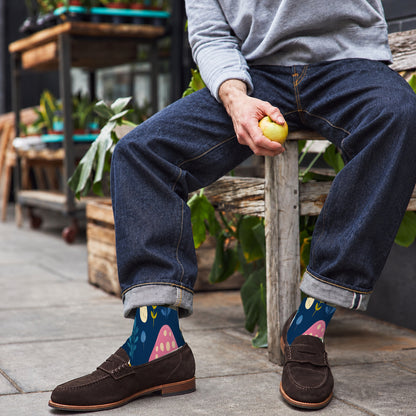 Blue Botanical Mushroom Crew Socks — lifestyle cafe-loafers