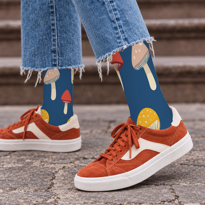 Blue Spotted Mushroom Crew Socks — lifestyle streetwear