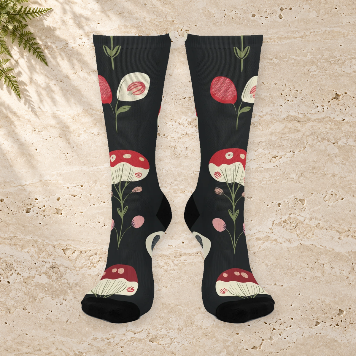 Black Garden Mushroom Crew Socks