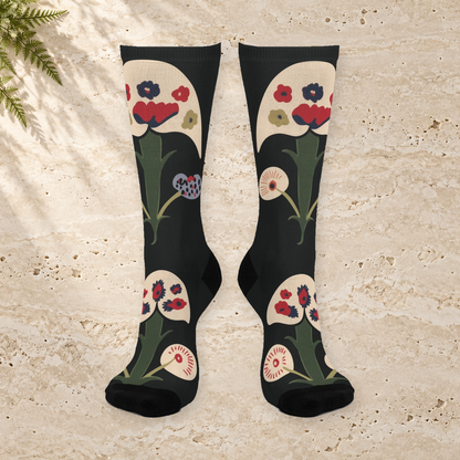 Midnight Floral Mushroom Crew Socks