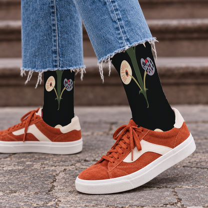 Midnight Floral Mushroom Crew Socks — lifestyle streetwear