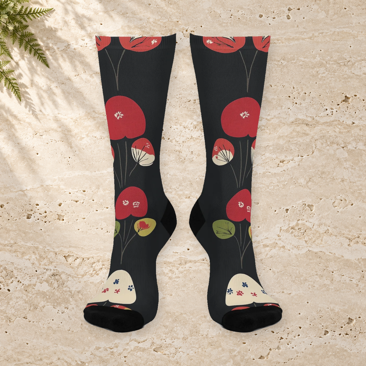 Scarlet Botanical Mushroom Crew Socks