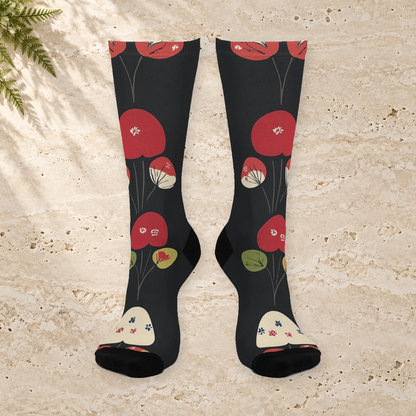 Scarlet Botanical Mushroom Crew Socks