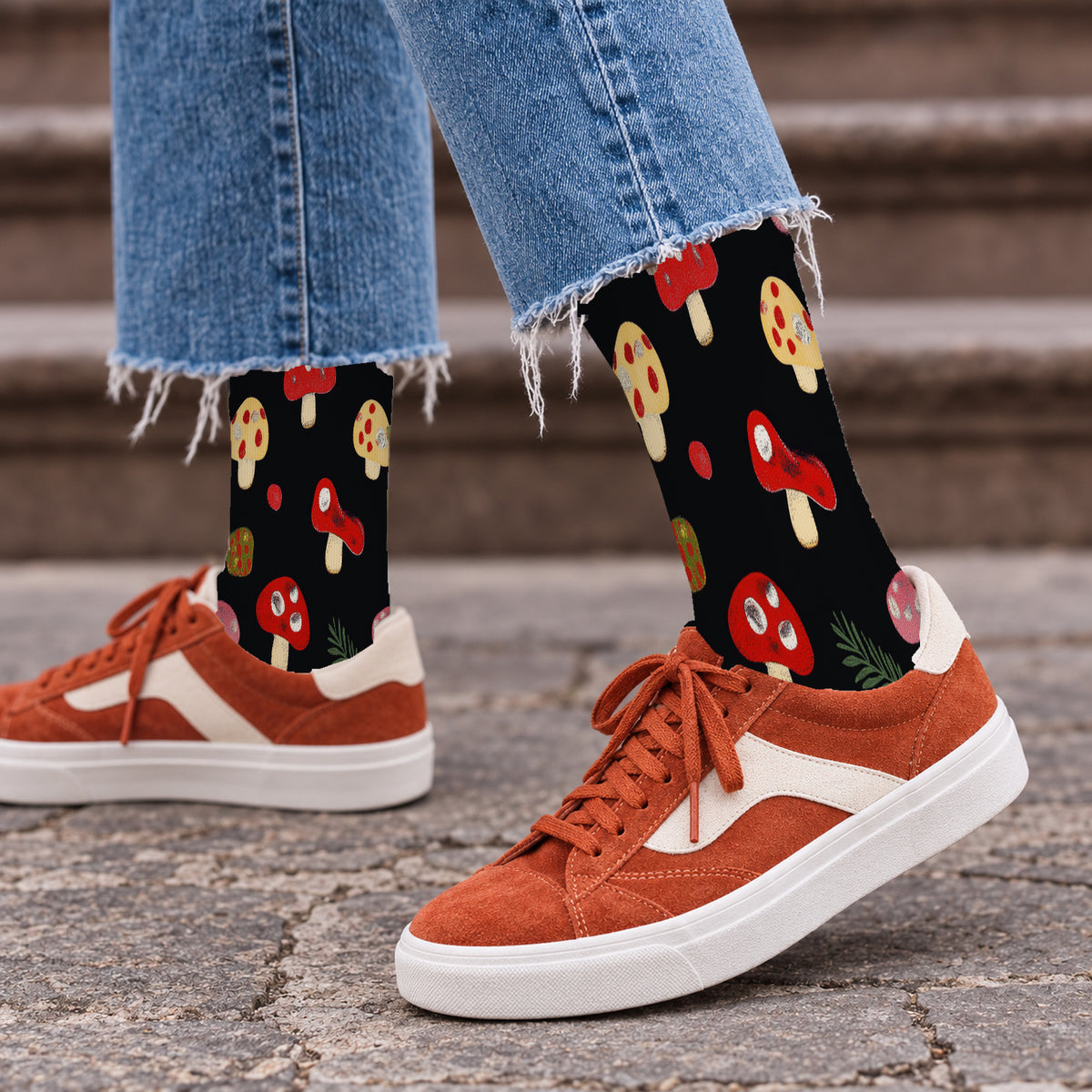Black Mushroom and Sprig Crew Socks — lifestyle streetwear