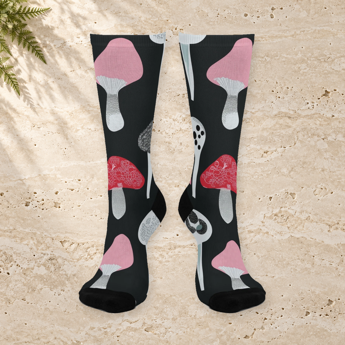Midnight Pink Mushroom Crew Socks