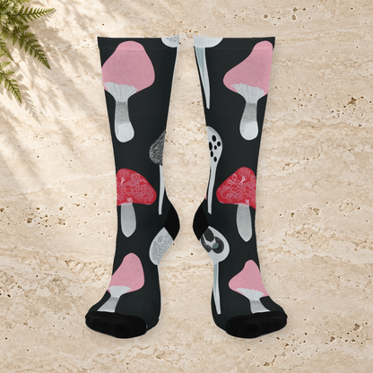 Midnight Pink Mushroom Crew Socks