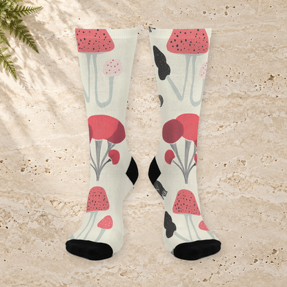 Coral Abstract Mushroom Crew Socks