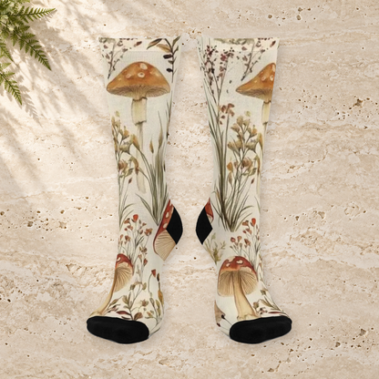 Cream Botanical Mushroom Crew Socks