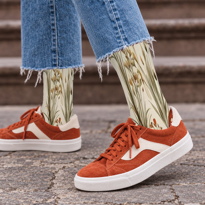 Cream Botanical Mushroom Crew Socks — lifestyle streetwear