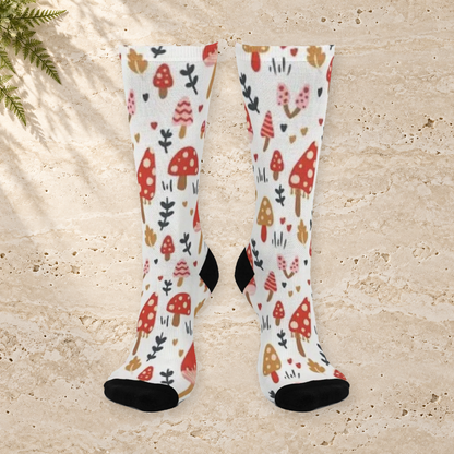 White Woodland Mushroom Crew Socks