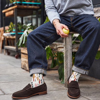 White Woodland Mushroom Crew Socks — lifestyle cafe-loafers