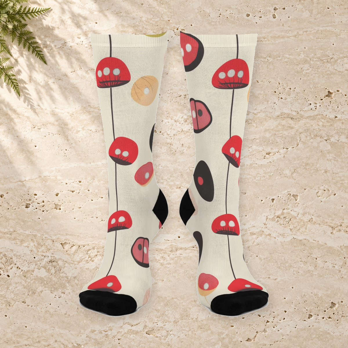 Cream Graphic Mushroom Crew Socks