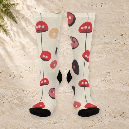 Cream Graphic Mushroom Crew Socks