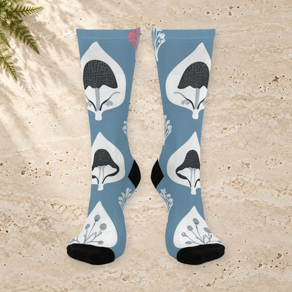Powder Blue Folk Mushroom Crew Socks