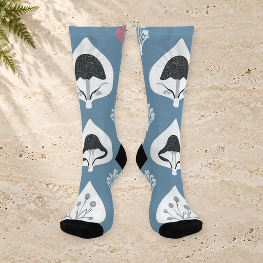 Powder Blue Folk Mushroom Crew Socks