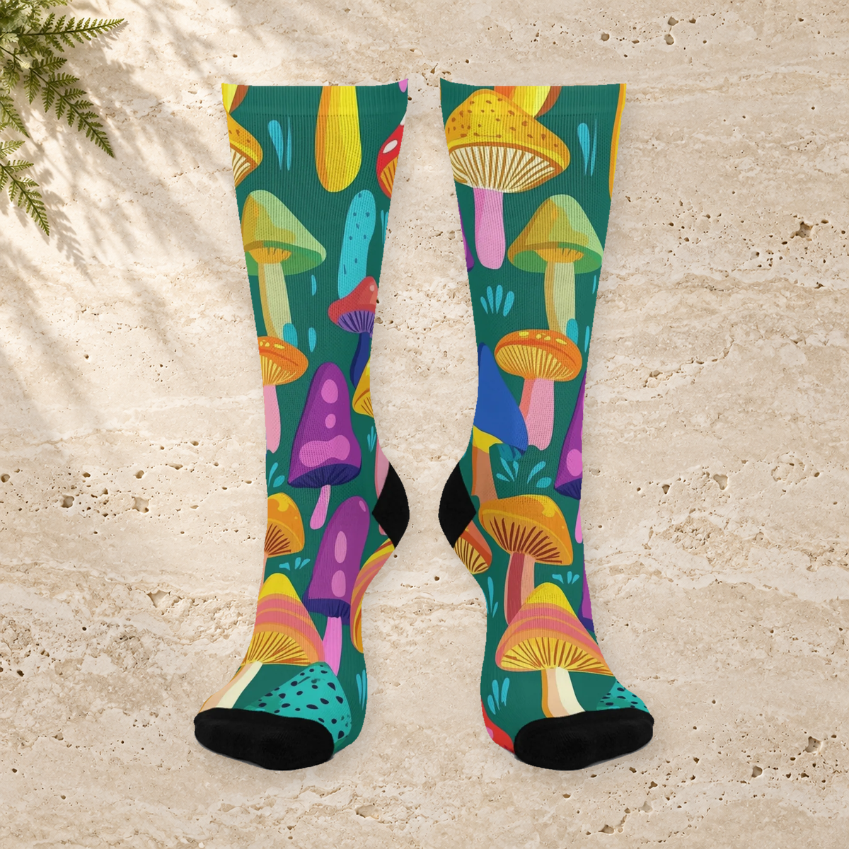 Teal Rainbow Mushroom Crew Socks