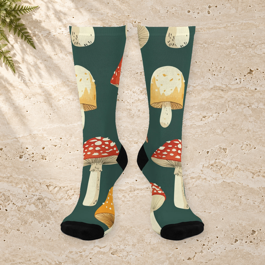 Dark Green Woodland Mushroom Crew Socks