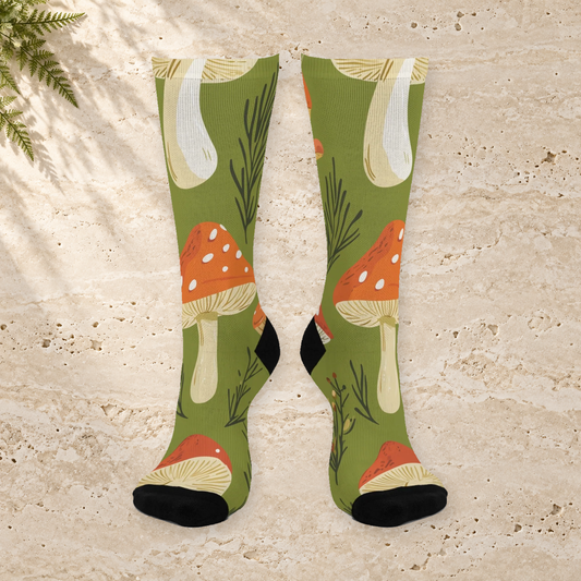 Olive Fern Mushroom Crew Socks