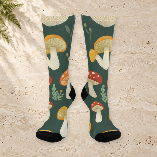Deep Green Botanical Mushroom Crew Socks