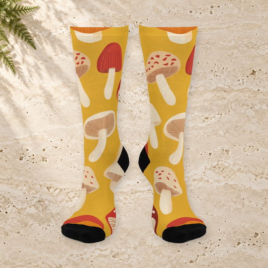 Golden Woodland Mushroom Crew Socks