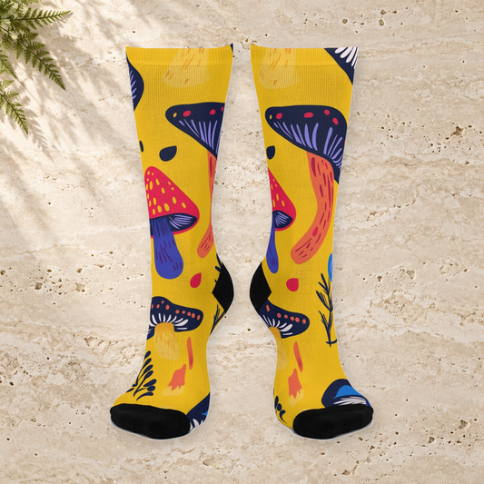 Yellow Graphic Mushroom Crew Socks