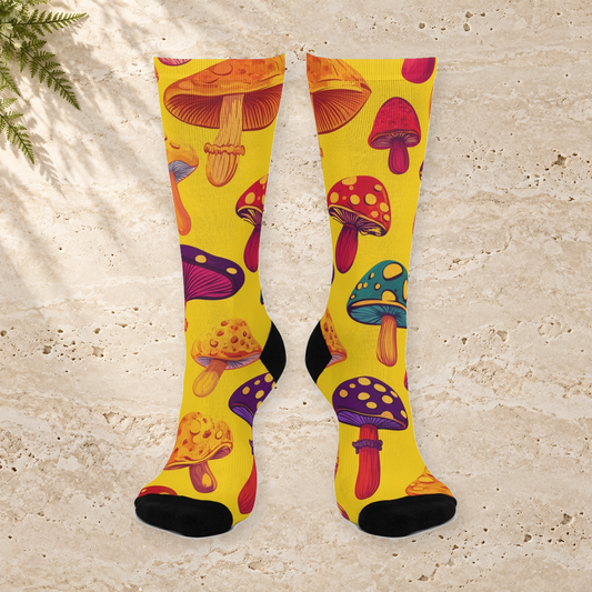 Yellow Rainbow Mushroom Crew Socks