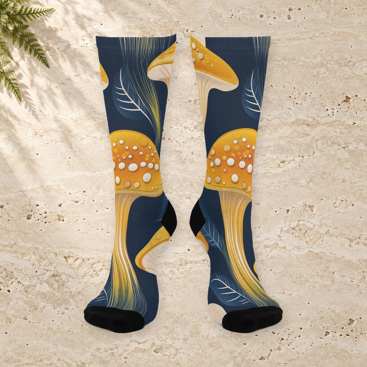 Navy Golden Mushroom Crew Socks