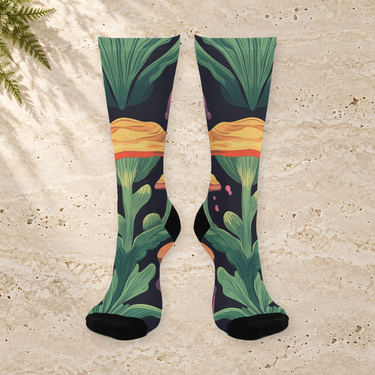 Navy Forest Mushroom Crew Socks